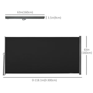Retractable side awning, UV and wind resistant, black
