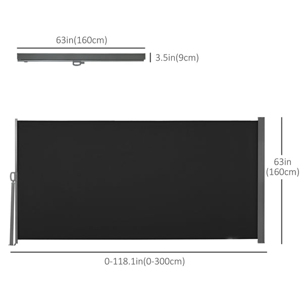 Retractable side awning, UV and wind resistant, black