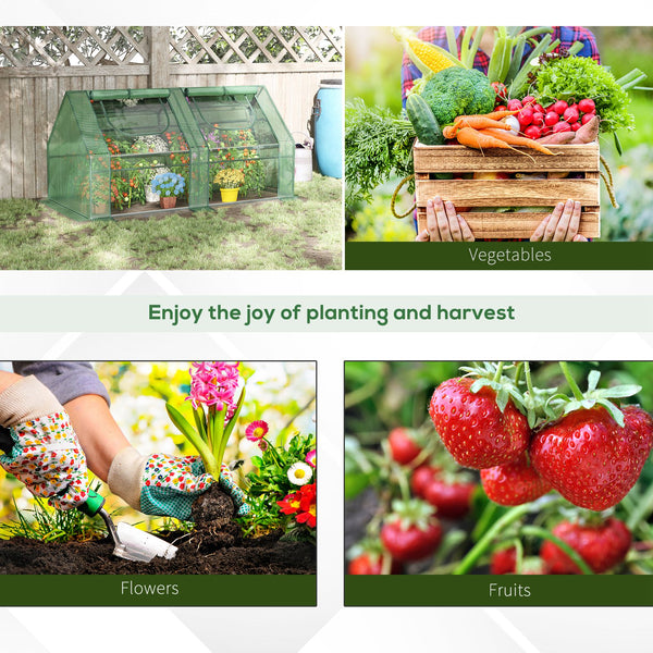 Portable mini greenhouse with 2 PE/plastic tarpaulins