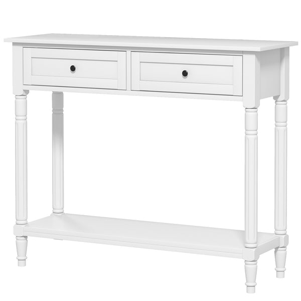 Modern Entryway Console Table with 2 Drawers, Storage Shelf, White