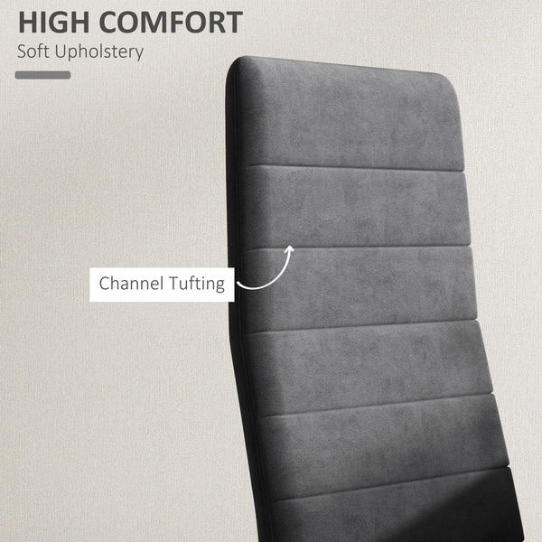 Set of 4 high-back padded chairs with metal legs, grey