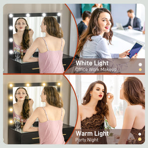 Dressing table with stool, LED illuminated mirror and drawers, black