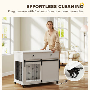 39-inch crate cabinet with 2 drawers, casters, and sliding door