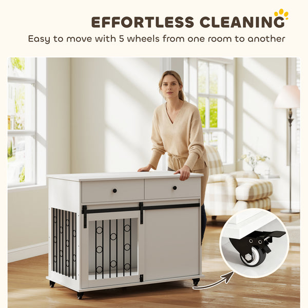 39-inch crate cabinet with 2 drawers, casters, and sliding door