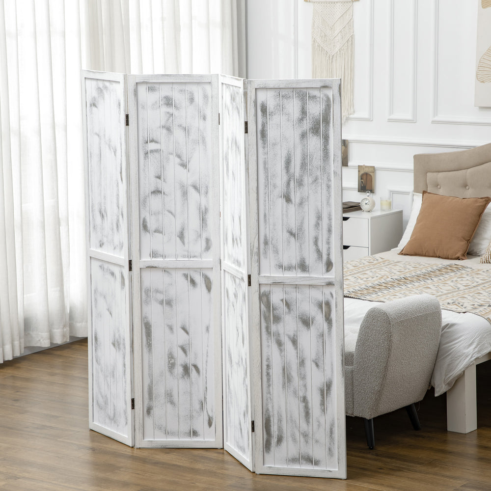 Rustic White Folding Room Divider Screen
