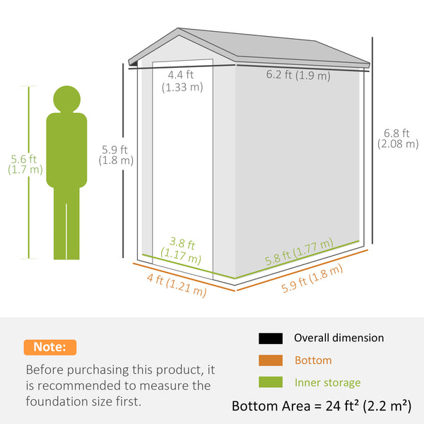 Plastic garden shed with latch door, vents, sloping roof, dark grey