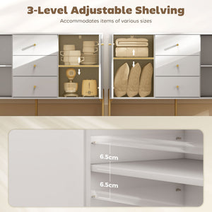 Modern storage buffet with 3 soft-close drawers and 2 adjustable shelves, white