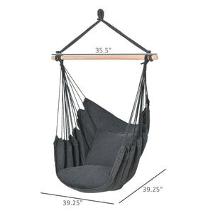 Hanging macrame cotton hammock with two soft cushions, dark grey