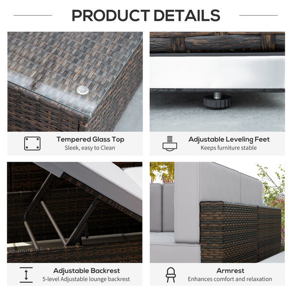 9 Piece Wicker Garden Furniture Set with Cushion, Light Grey