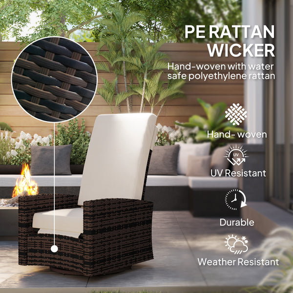 Woven rattan garden armchair with footrest and soft cushion