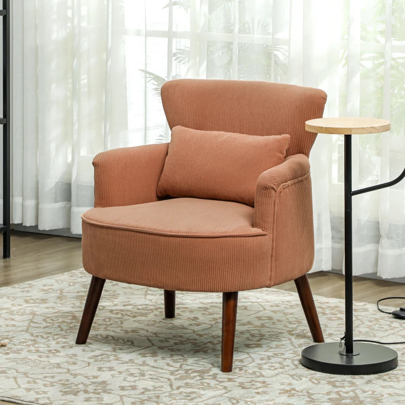 Modern upholstered accent chair with solid wood legs, orange