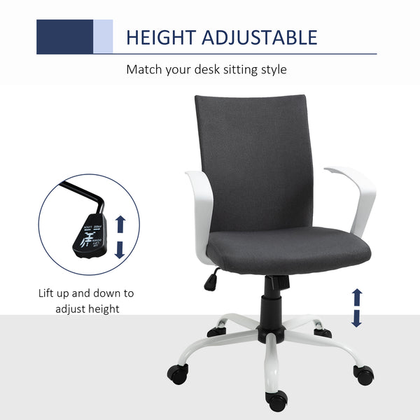 Linen office chair, mid-height backrest, tiltable and swivel, anthracite grey
