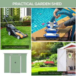 Lockable metal garden shed, light green