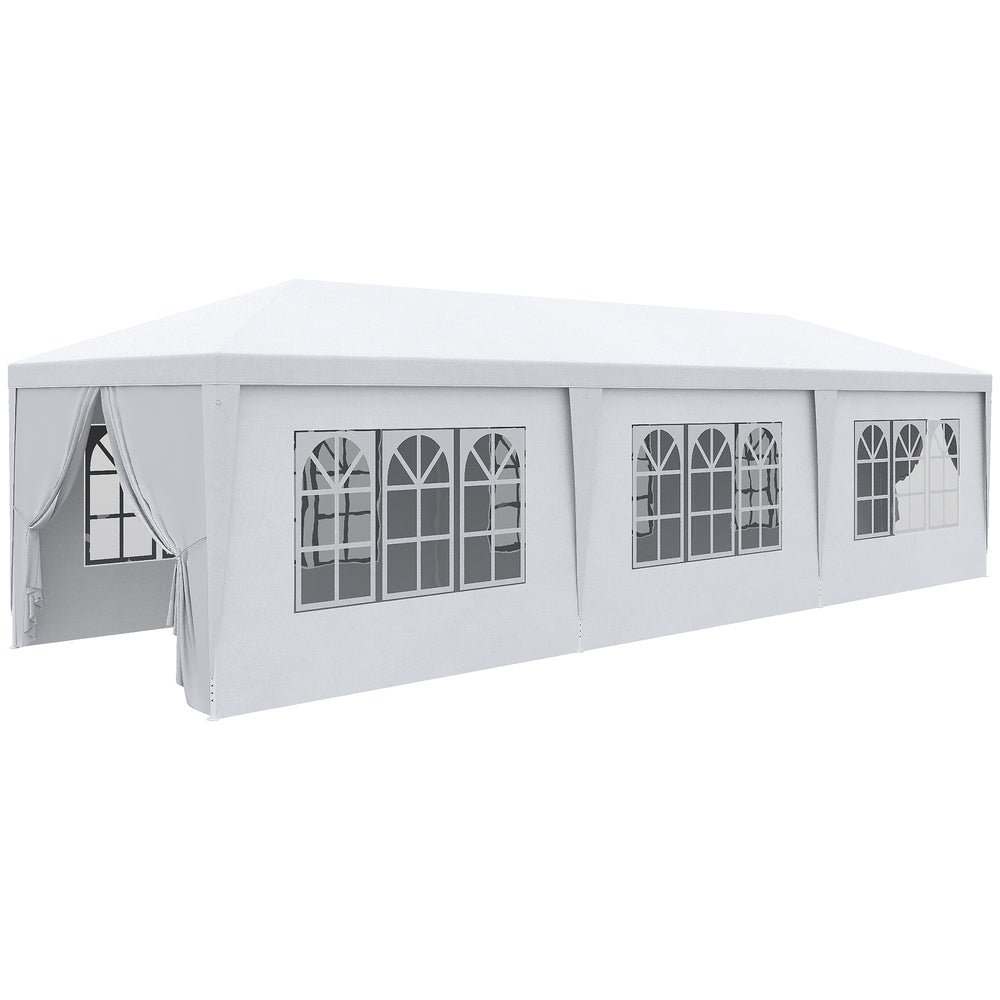 10' x 28' Party Gazebo Tent, Portable Folding Wedding Tent, Garden Canopy Event Shelter, Outdoor Sunshade with 8 Removable Sidewalls, White