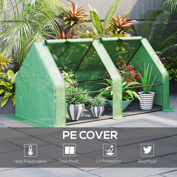 Portable mini tunnel greenhouse with large zippered doors