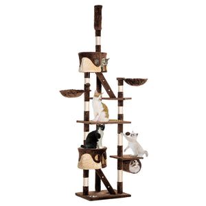 Giant Cat Tree 240-250cm, Ceiling Height, Scratching Post, Activity Center, Brown