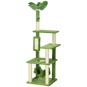 56" Cat Tree with Hammock, Scratching Post, Platforms, Play Ball, Green