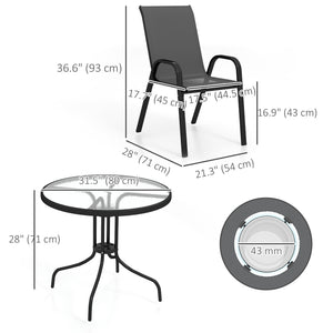 Five-Piece Steel Patio Set, with Glass-Top Table - Black