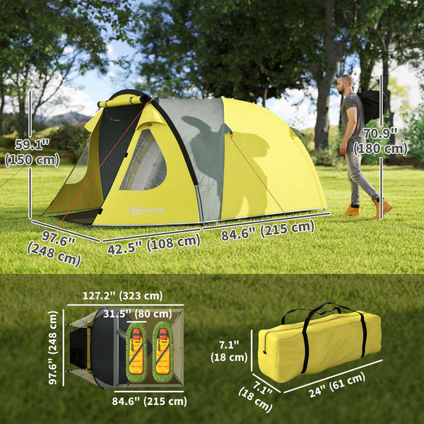 Camping tent with integrated awning and groundsheet