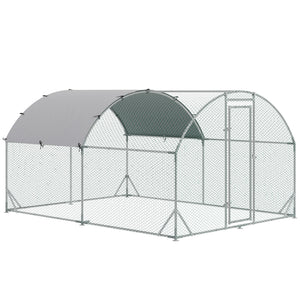 Large galvanized metal chicken coop with outdoor run