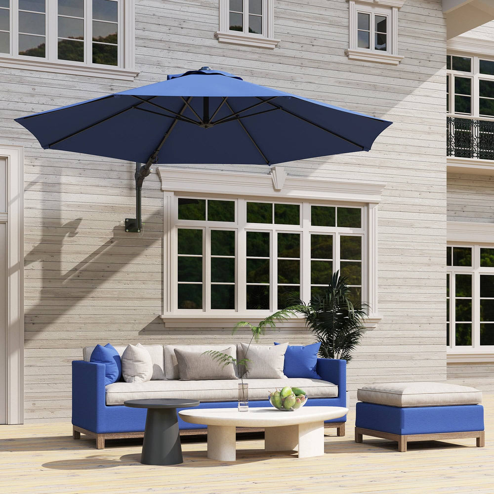 9.6 x 9.6 ft Wall Mounted Umbrella with Crank, Dark Blue