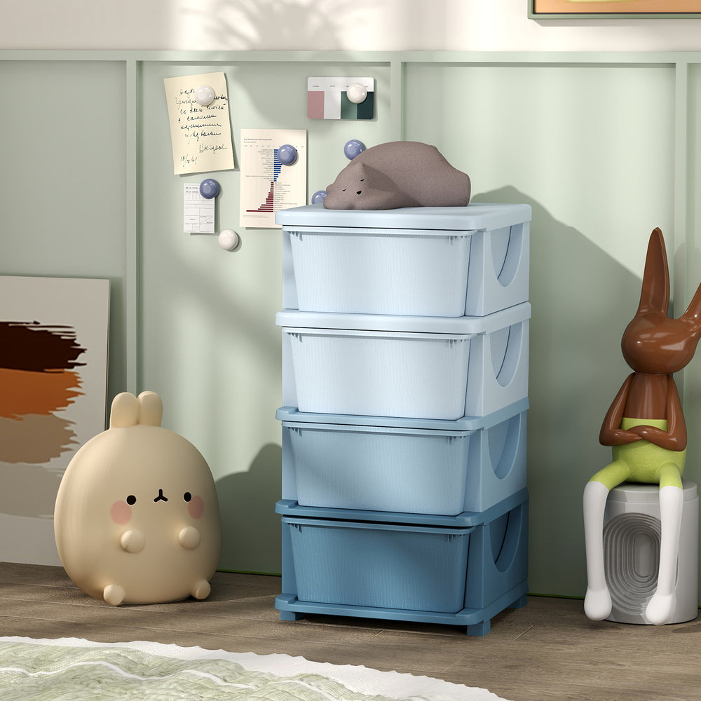 4-Tier Organizer with 4 Plastic Drawers, Blue