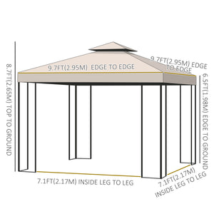 10 x 10 gazebo with double-pitched roof and side walls, cream white
