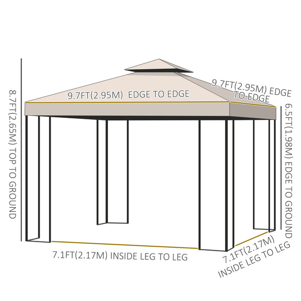 10 x 10 gazebo with double-pitched roof and side walls, cream white