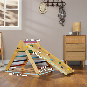 3-in-1 Multi-Colored Climbing Set with Ramp for Toddlers in Natural Wood