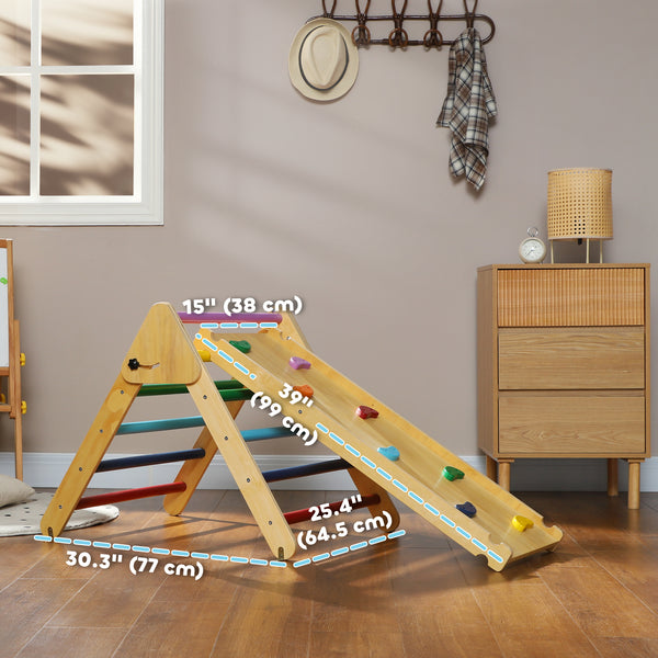 3-in-1 Multi-Colored Climbing Set with Ramp for Toddlers in Natural Wood