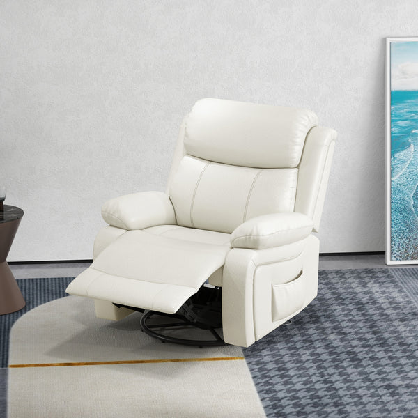 Faux Leather Recliner Chair with Vibration Massage, Cream White