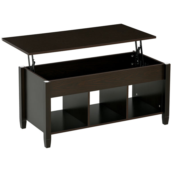 Lift-top coffee table with hidden storage compartment, 3 lower shelves, espresso