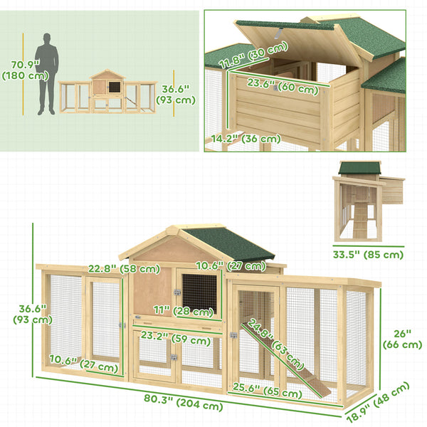 Wooden chicken coop with nesting box, run, ramp and tray