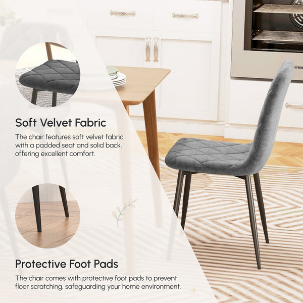 Set of 4 upholstered dining chairs with steel legs, grey