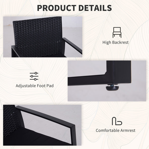 3-piece garden furniture set in black woven resin