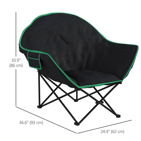 Folding padded saucer-shaped camping chair