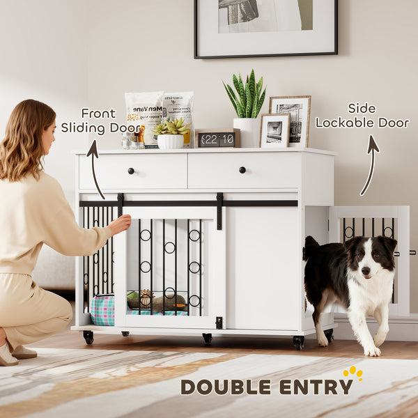 39-inch crate cabinet with 2 drawers, casters, and sliding door