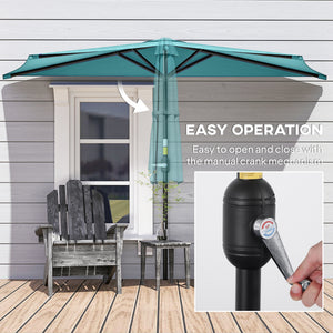 9.8 ft Half Round Crank Patio Umbrella, Light Blue