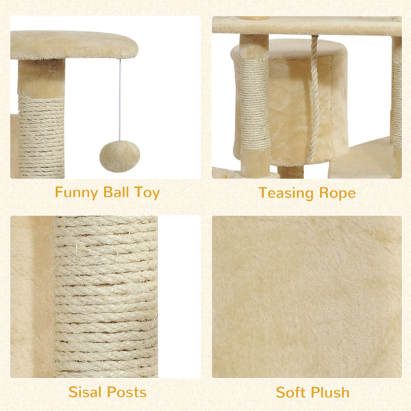79" Cat Tree with Scratching Post, Activity Center and Toys Beige