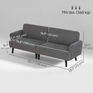 3-seater corduroy sofa with rubberwood legs and extra-wide seat, grey