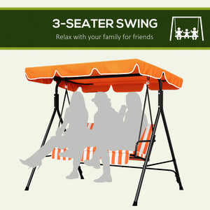 3-Seater Outdoor Porch Swing with Adjustable Canopy, Patio Swing Chair for Garden, Poolside, Backyard, Orange