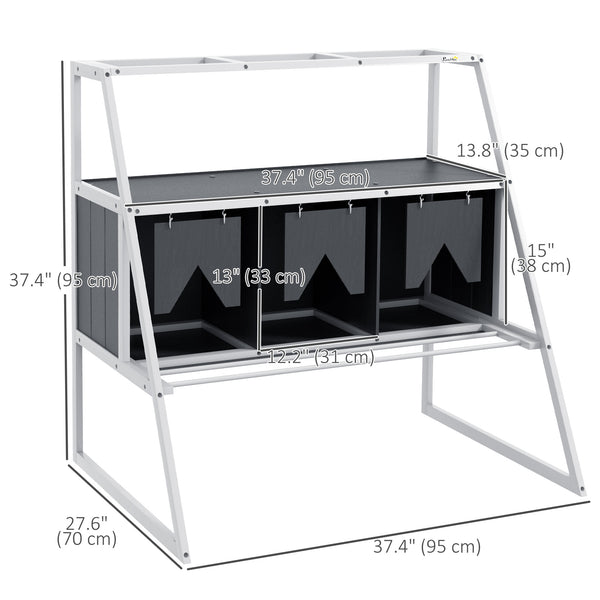 3 Compartments Nesting Boxes for Chickens with Privacy Curtains, Standing Perches, Up to 6-12 Hens