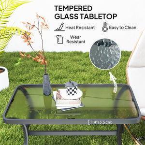 Patio Coffee Table with Tempered Glass Top and Metal Frame, Black