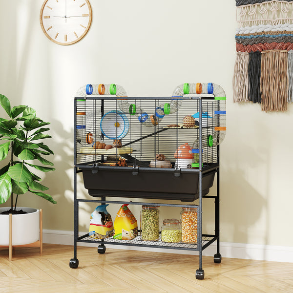 3-tier rolling cage with 18cm deep tray, for Syrian rodents, gerbils and rats