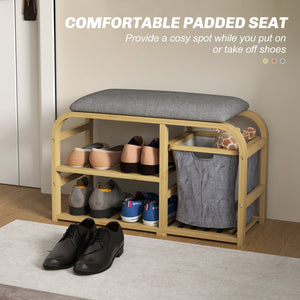 Bamboo entryway bench with shoe storage