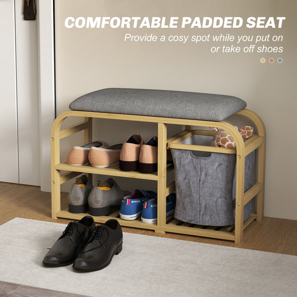 Bamboo entryway bench with shoe storage