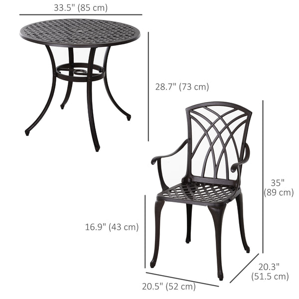 5-Piece Outdoor Dining Set, Cast Aluminum Patio Table and Chairs with Umbrella Hole, Brown