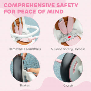7 in 1 Tricycle with Safety Harness, Adjustable and Removable Parental Handle, Pink