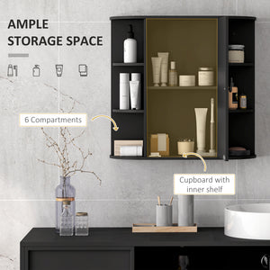 Wall-mounted bathroom cabinet with mirror, door and shelves, black