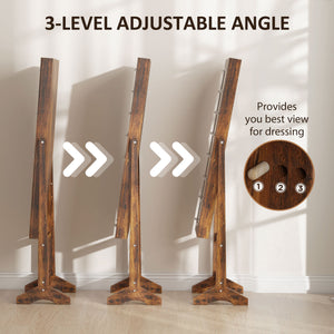 Freestanding jewelry cabinet with illuminated mirror, adjustable angle and 16 LEDs, rustic brown color